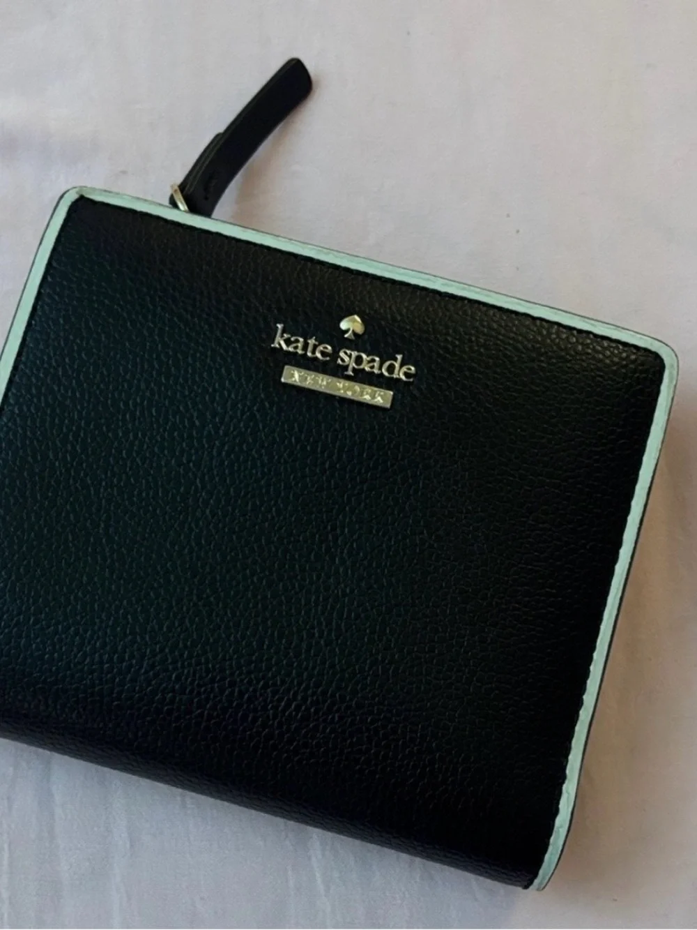kate spade Black Leather Wallet with White Trim and Gold Logo